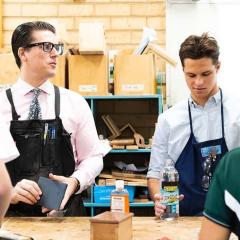 Teacher and student in a woodworking class